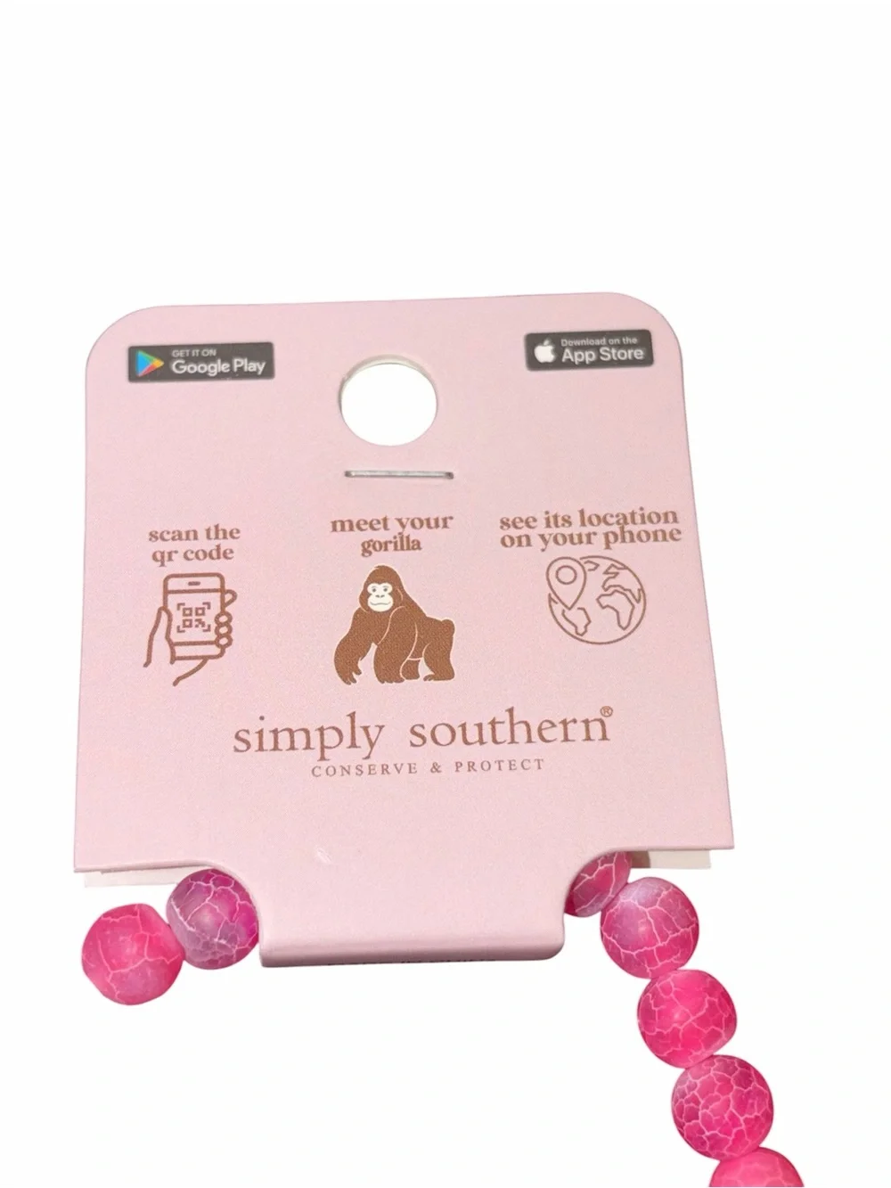 Simply Southern Pink Beads With Clear Gorilla Charm Tracker Bracelet